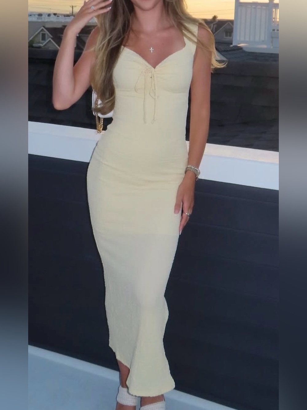 Pale Yellow Fitted Maxi Dress